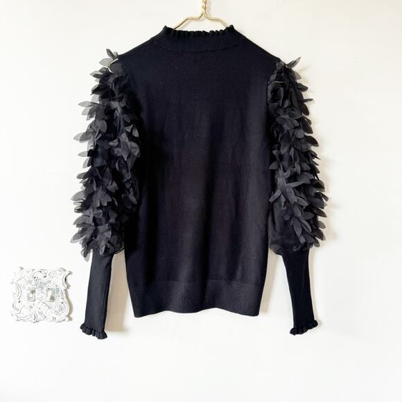 Sioni Black Petal Frill Sleeve Ruffle Neck Sweater M - Picture 5 of 8